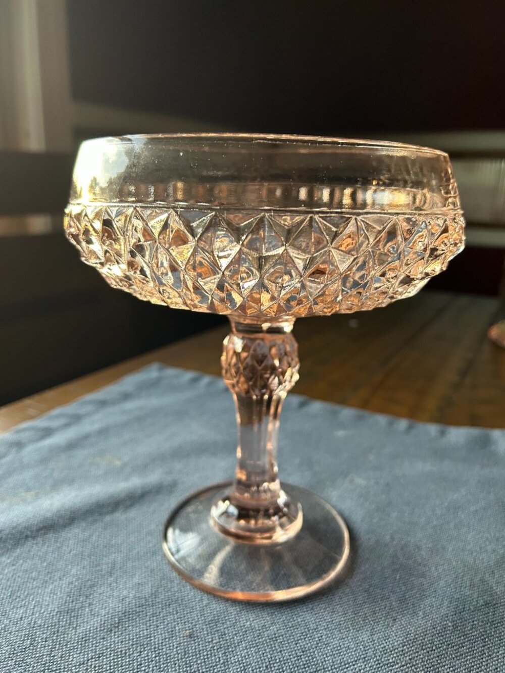 Vintage Pink Diamond Cut Glass Indiana glass Dimond point Pedestal compote